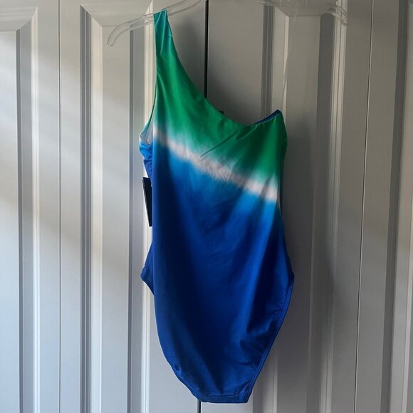 NWT Lauren Ralph Lauren Cabana One Shoulder One-Piece Ombre Swimsuit, Size 8 - Picture 6 of 7